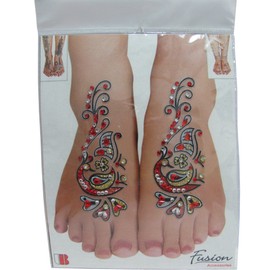 Indian Fashion Art Bollywood Feet Tattoo Sparkling Rhinestone Stick-On Reuseable Bindi (Red)