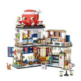 Takoyaki Shop Building Blocks Kit, 722 Pieces Street View Modular House Model Building Blocks, Mini Japanese Architecture Clamping Building Blocks Construction Set Construction Toy Set for Children