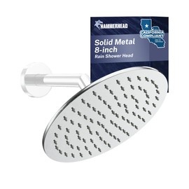 HammerHead Showers® Solid Metal 8 Inch Rainfall Shower Head – CHROME - Shower Head Rainfall - 1.75 GPM High Flow Shower Head Optimized for Pressure – Large Round Rain Shower Heads