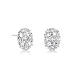 ZAVANA Large Cubic Zirconia Earrings for Women, Diamante Silver Stud Earrings for Women set with a Cluster of Cubic Zirconia Stones, Silver Earrings for Women, Oval Shaped Statement Earrings for Women