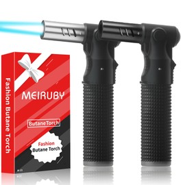 2 Pack Refillable Butane Torch Lighter with Adjustable Jet Flame, Portable Culinary Blow Torch for Kitchen Cooking, Baking, BBQ, Welding & Camping (Desserts, Soldering, Grilling) Black/Silver