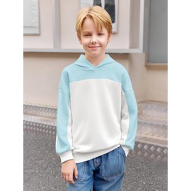 Haloumoning Boys Color Block Hoodies Kids Fashion Long Sleeve Hooded Sweatshirts Pullover 5-14 Years White