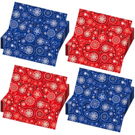 party greeting 120Pcs Western Bandana Napkins Party Decorations Paisley Print Paper Napkins Blue Red Western Cowboy Disposable Napkin for Paisley Cowboy Cowgirl Farm Themed Party Supplies Favors