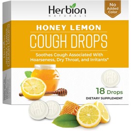 HERBION Naturals Cough Drops, Dietary Supplement, Soothes Cough, for Adults and Children Over 6 Years, No Artificial Flavor, No Added Color (18 Count (Pack of 1), Honey Lemon)