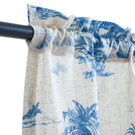 TOPICK Toile de Jouy Linen Panel Curtains, Opaque Bistro Curtain, Shabby Chic Country House Curtain, Privacy Window Curtain for Small Windows, Kitchen, Bathroom, Living Room, Set of 2, 65 W x 90 H