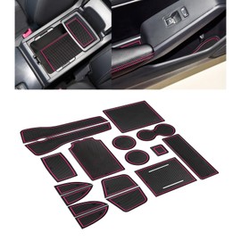 SENSHINE for Honda Civic Accessories 2022 2023 2024 2025 2026 11th Gen Sedan Cup Holder Insert Center Console Liner Door Slot Mats Pad Coaster Trim Premium Rubber Custom Interior 17PC Set (Pink Trim)
