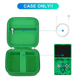 BOVKE Carrying Case Compatible with Anbernic RG35XXSP Handheld Game Console, RG35XXSP Clamshell Retro Games Consoles Flip Hand-held System Holder with Mesh Pocket for Cables and Accessories, Green