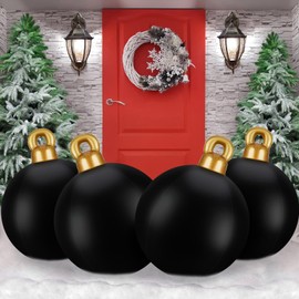 Jetec 4 Pcs 32 Inch Giant Christmas PVC Inflatable Decorated Ball Inflatable Christmas Ornaments Ball Large Outdoor Blow up Xmas Tree Ornaments for Xmas Porch Lawn Yard (Black)