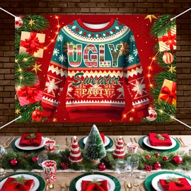 Ugly Sweater Party Backdrop Banner Winter Big Ugly Sweater Theme Decor for Men Women Boys Girls Birthday Party Holiday Party Christmas Eve Party Decorations Photo Studio Props Supplies 72x43in-BECKTEN