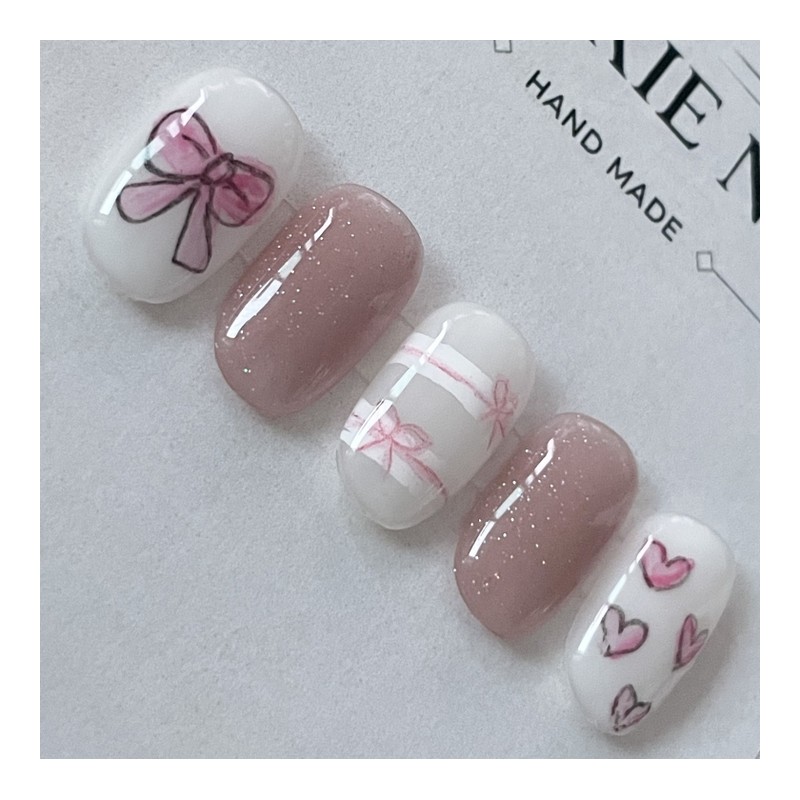 ⭐️ [Heart Bean Pink Magnet Ribbon Nail] ⭐️ - Middle