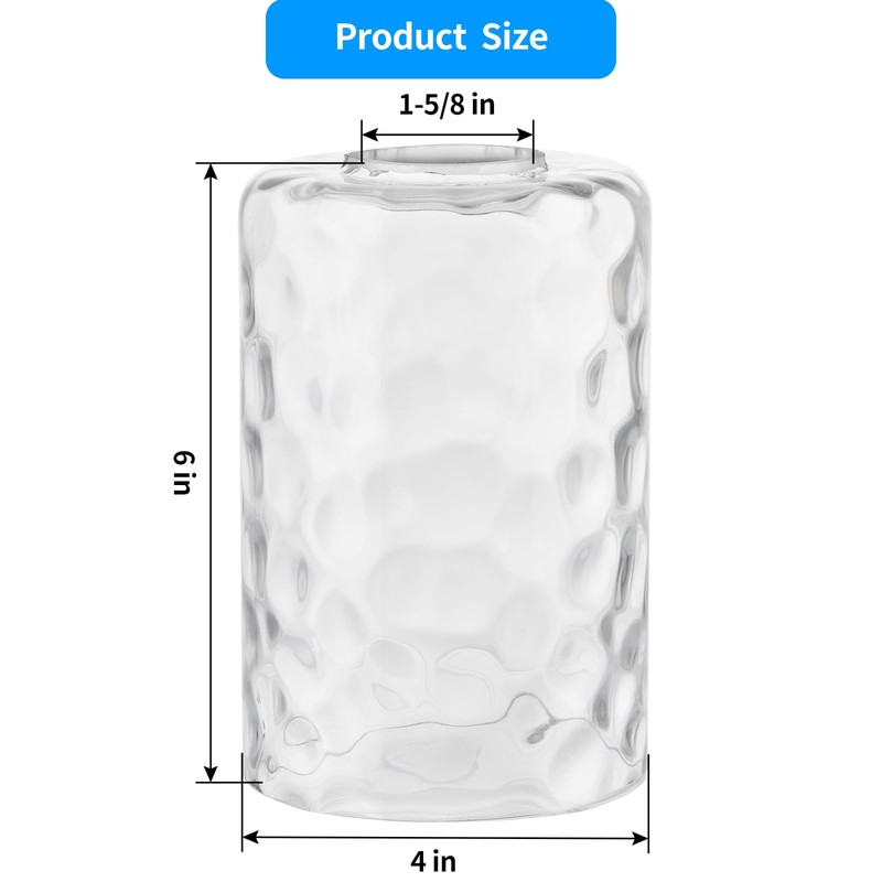 Skelang Hammered Lip-less Glass Lamp Shade, Cylindrical Light Cover with