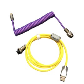 MICOMAKA Custom Double-Sleeved Mechanical Keyboard Cable, Handmade Coiled USB C Cable Artisan Braided Cables for Mechanical Gaming Keyboard Coiled Cable - Custom Keyboard Cable (Lakers)