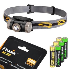 Fenix HL25 280 Lumen Light Weight CREE XP-G2 R5 LED Headlamp (Cadet Grey Color) with 3 X EdisonBright AAA Alkaline Batteries Bundle
