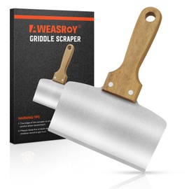 Heavy Duty Stainless Steel Grill Scraper – 5" Natural Wooden Ergonomic Handle, Multifunctional Durable Griddle Cleaner Tool for Blackstone Grill, Outdoor BBQ and Kitchen Use