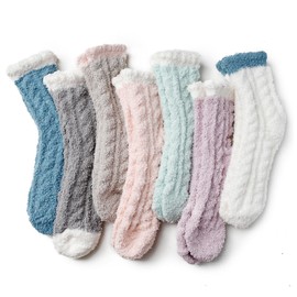 WANZHIHUI 6 Pairs Womens Fuzzy Socks with Grips Non Slip Slipper Fluffy Socks Gifts for Women (7 pairs(without grips))