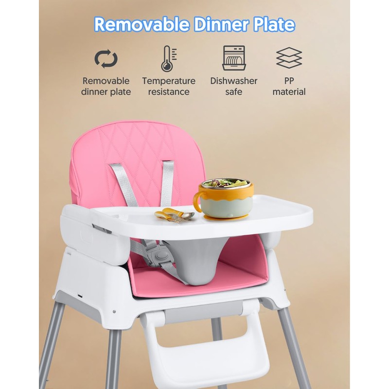 3-in-1 Baby High Chair, Adjustable Convertible Infant Baby Feeding Chair
