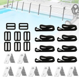 Solar Cover Reel Attachment Kit 8 Pack Universal Straps & Clips Set with Cord Plates & Buckles for Inground & Above Ground Pool Solar Blanket