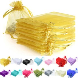 Time to Sparkle 25 Pieces Pouches Organza Gift Bags Oragnza Wedding Favour Bags Jewellery Packing (Gold, 5x7cm)