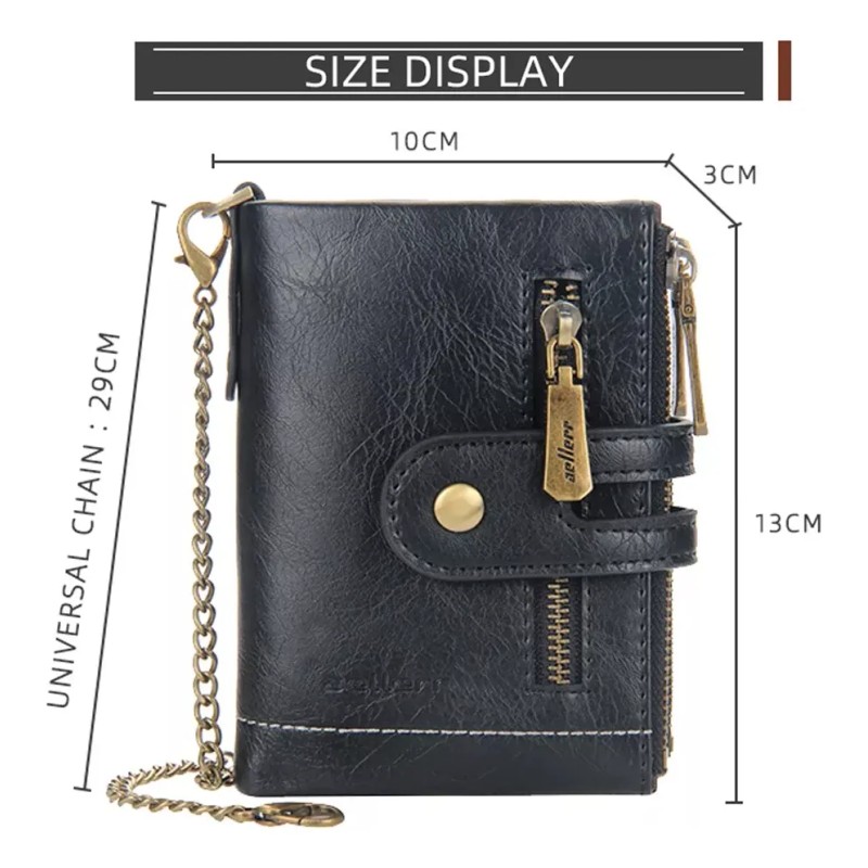Cartera Rfid Regalo Bloqueo Con Cadena Antirrobo Para Hombre