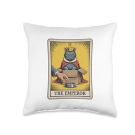The Emperor Tarot Card Cat In Box Food Bowl Funny Cat Throw Pillow