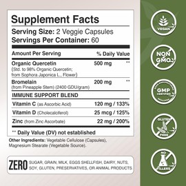 Organic quercetin, Quercetin with Bromelain, quercetin supplements 500mg, quercetin with vitamin c and zinc, Bioflavonoids for Healthy Immune Support, vitamin d3, zinc quercetin, Third Party Tested.