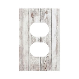 Distressed White Grey Wooden Plank Board Grain 1 Gang Duplex Receptacle Wall Plate Farm Country Cabin Barn Cottage Wood Electrical Outlet Decorative Decorator Light Switch Faceplate Plug Socket Cover