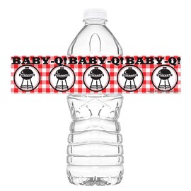 Baby Q Waterproof Bottle Labels - 20 Bottle Labels - Baby Q Party Decorations - Baby Q Party Supplies - Picnic Baby Shower Decorations - Bottle