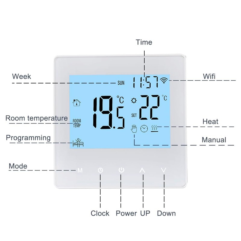 Smart Tuya WiFi Thermostat 16A Digital Programmable LCD Display Underfloor