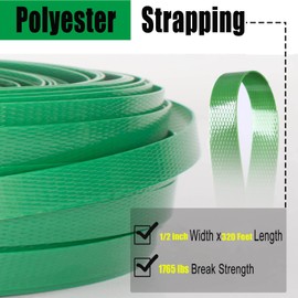 Packaging 1/2" x 320’ Polyester (PET) Strapping, 1765 lbs Break Strength, Affordable and Lightweight Poly Strapping, 100 pcs 5/8" Open Metal Clips for Packaging and Pallet Strapping Banding
