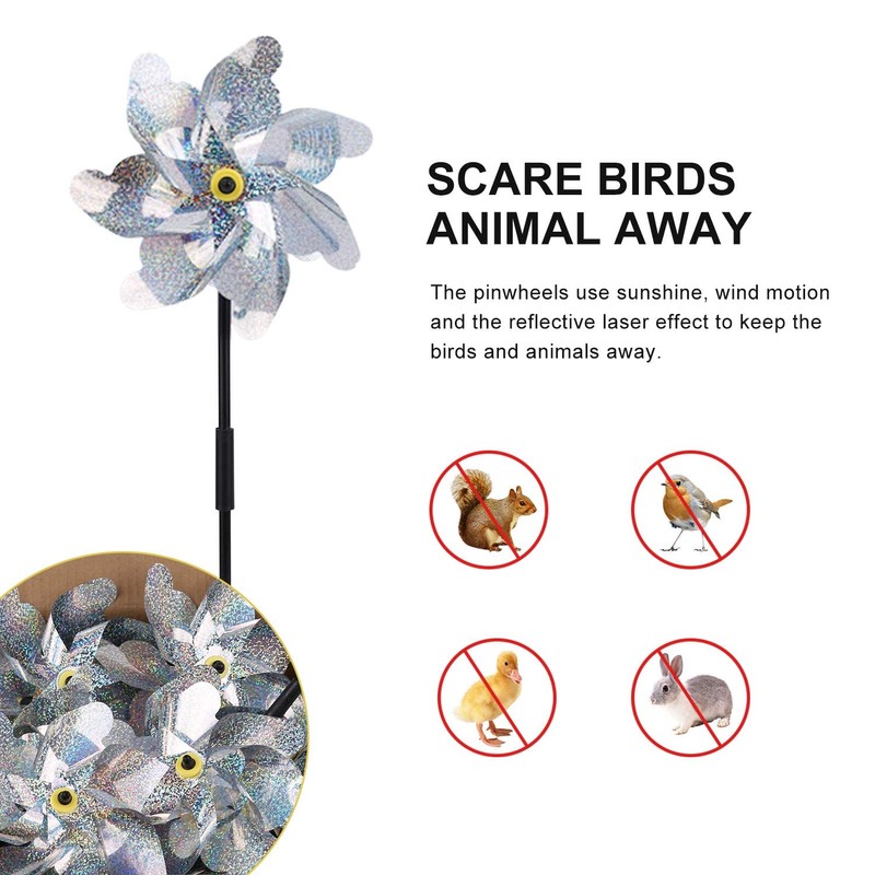BATTIFE 10 Pack Reflective Pinwheels for Yard and Garden, Pre-Installed