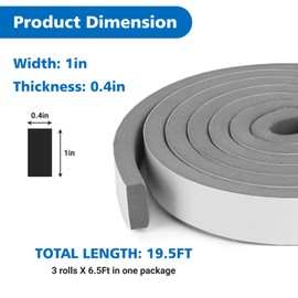 EcoBrisa Air Conditioner Foam 1" Wide X 0.4" Thick Total 19.5 Ft Long AC Weather Stripping High Resilience Foam Sealing Tape Self Adhesive Air Conditioner Window Seal Kit (6.5FT x 3 Rolls, Gray)