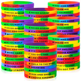 100 Pieces Ultra Thin Motivational Wristbands Friendship Bracelets Colored Inspirational Quotes Wristbands with Positive Affirmations Gifts （Rainbow color）
