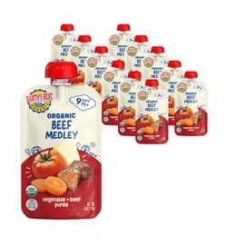 Earth's Best Organic Baby Food Pouches, 9+ Months, Beef, Vegetable, and Rice Puree for Babies 9 Months and Up, Organic Beef Medley, 4 Ounce Resealable Pouch (Pack of 12)