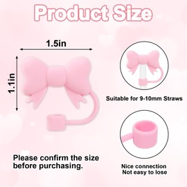 Whaline 4Pcs Pink Bow Straw Cover Cap Valentine's day Cute Bowknot Reusable Silicone Straw Topper 10Mm/0.4Inch Straw Tip Lid Protector for 30/40 Oz Tumbler Cup Accessories