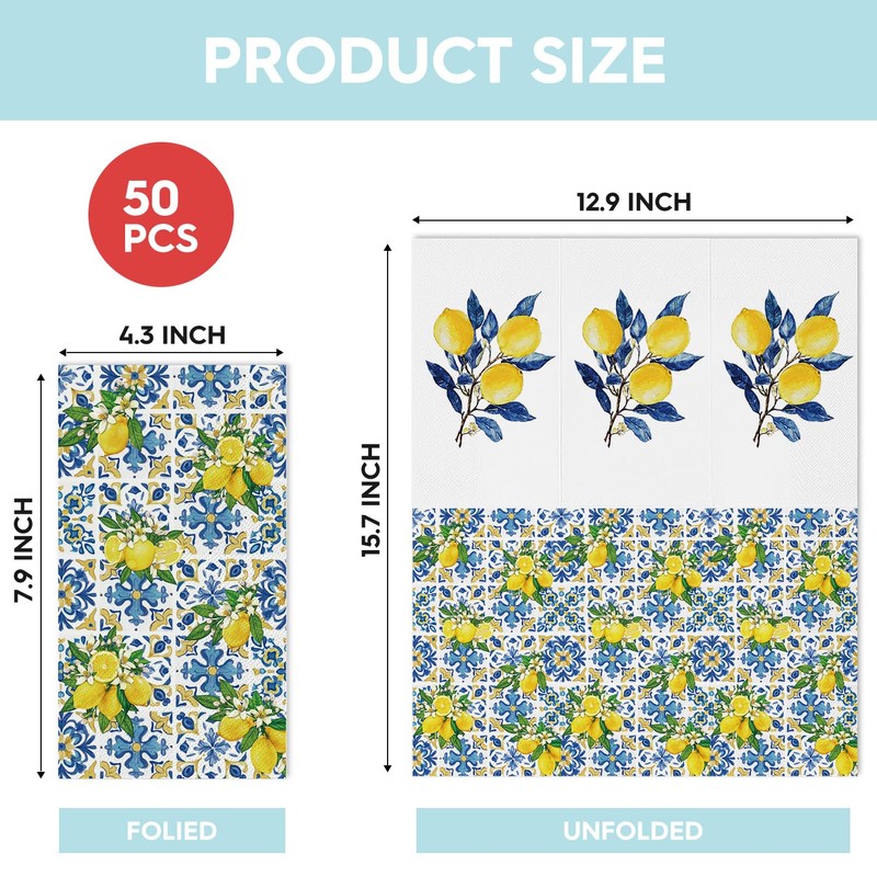 50 Spring Summer Disposable Paper Decorative Guest Napkins, South Italy