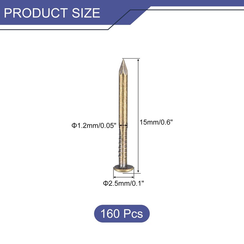 sourcing map 160 Pcs Small Tiny Nails 1.2mmx15mm(DXL) Tiny Brass