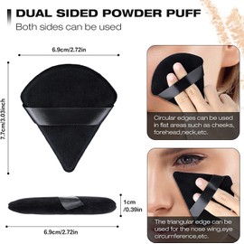 4Pcs Puff Pure Cotton Face Soft Triangle Wedge Makeup Pad for Undereye Loose Mineral Body Powder, Black, Velour Sponge Makeup Tool
