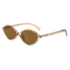 GLARDEFE Retro Oval Sunglasses for Women - 90s Vintage Trendy Sun Glasses - UV400 Protection Sunnies(Light Brown/Brown Lens)