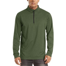TACVASEN Men's 1/4 Zip Fleece Long Sleeve Shirts Running Shirts Jogging Tops Ski Sports Pullover with Stand-Up Collar, Army Green