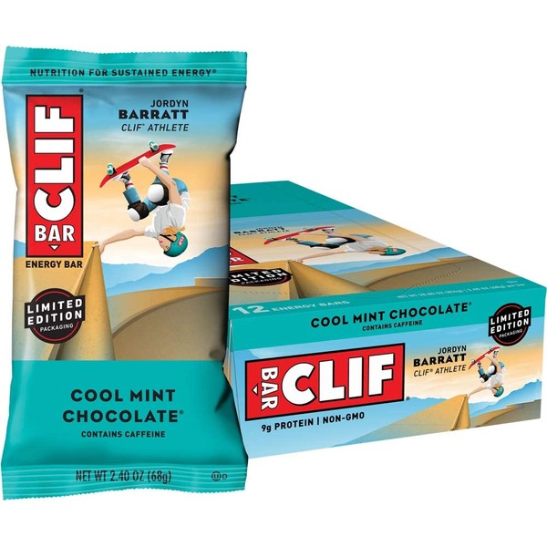 CLIF BARS - Energy Bars - Cool Mint Chocolate - With Caffeine - Made with Organic Oats - Plant Based Food - Vegetarian - Kosher (2.4 Ounce Protein Bars, 12 Count) Packaging May Vary