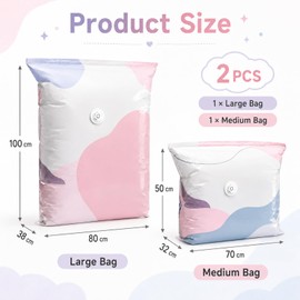 2 PCS No Pump 3D Vacuum Storage Bags, No Pump Vacuum Storage Bags for Space Saving Storage, No Pump Large Vacuum Storage Compression Bags for Clothing and Travel Packing, Two Different Size Designs