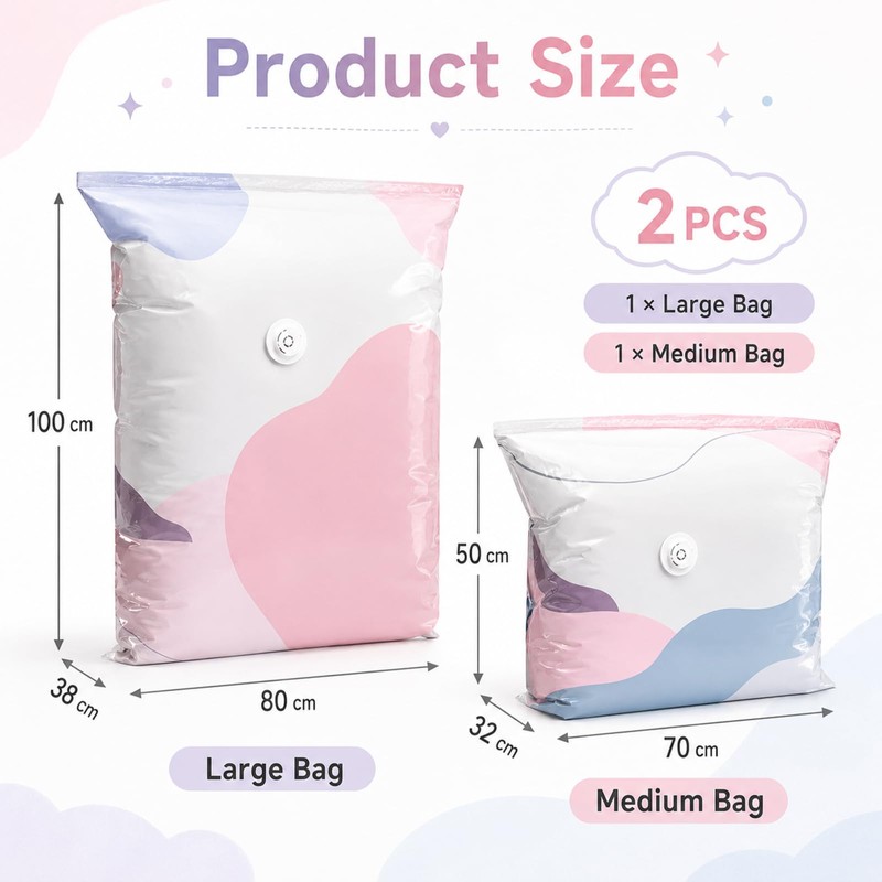 2 PCS No Pump 3D Vacuum Storage Bags, No Pump
