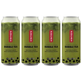 Pocas Bubble Tea with Tapioca Pearls, (Pack of 4, 16.5 oz), Asian Drinks, Refreshing Milk Tea with Boba Pearls (Matcha)