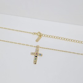 Meissa Sterling Silver Cross Necklace for Women Coloured Cute Cubic Zirconia Pendant Necklace Adjustable Faith Cross Necklace Christian Jewellery, Gold