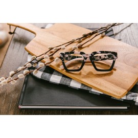 Peepers by PeeperSpecs Oprah's Favorite Women's Take a Bow Square Blue Light Blocking Reading Glasses - Black Marble/Black +1.50