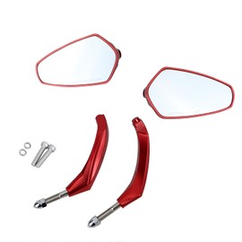 POWER JAMES Red 4.0 inch Germetry CNC-Cut Motorcycle Handlebar Rear Mirrors Compatible with Harley Davidson, Geometry Design (Red)