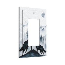 Spshian Outlet Covers Black White Ink Forest Wolf Moon Mountain 1 Gang Light Switch Cover Plate Single Rocker Switch plate Covers Decorative Wall Plates Electrical GFCI Receptacle for Home Decor