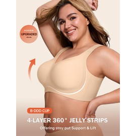 LetsJoli Bras for Women Supportive Wireless Push Up Bra Full Coverage No Underwire Seamless Plus Size for Older Women（Nude,3XL