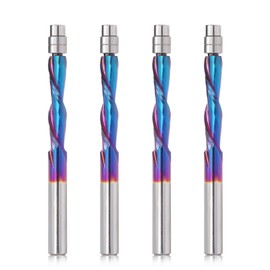 Spiral Flush Trim Router Bit 1/4'' Shank, Down Cut Spiral Router Bit with Bottom Bearing, 4 PCS 1-1/8'' Cutting Length Coated Flush Cut Trimming Bit Template Pattern Planning Bit for Woodwork