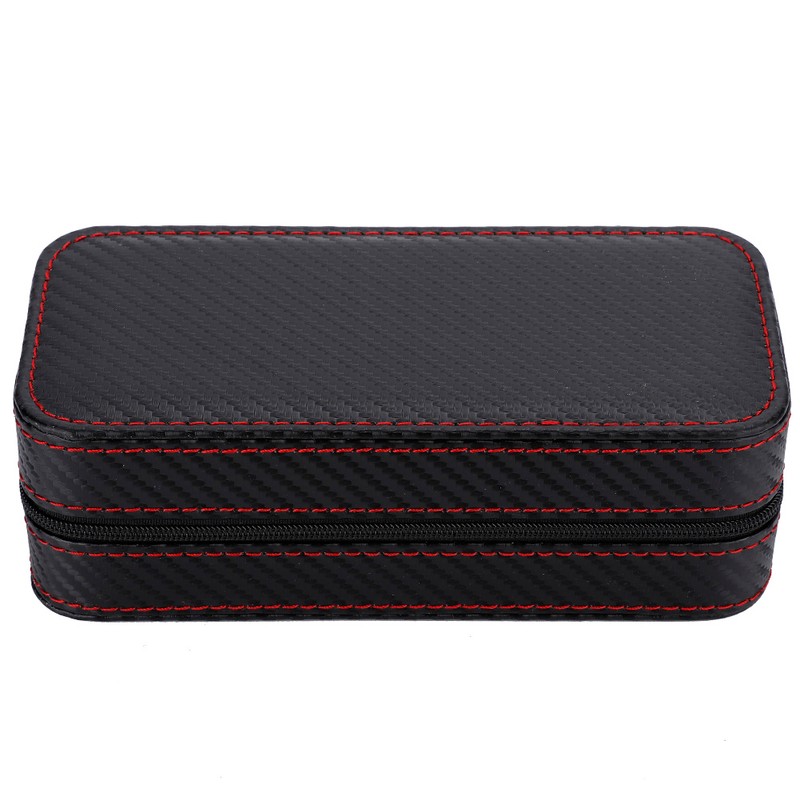 Portable 2Slots Carbon Fiber Leather Watch Storage Box Case Wristwatch